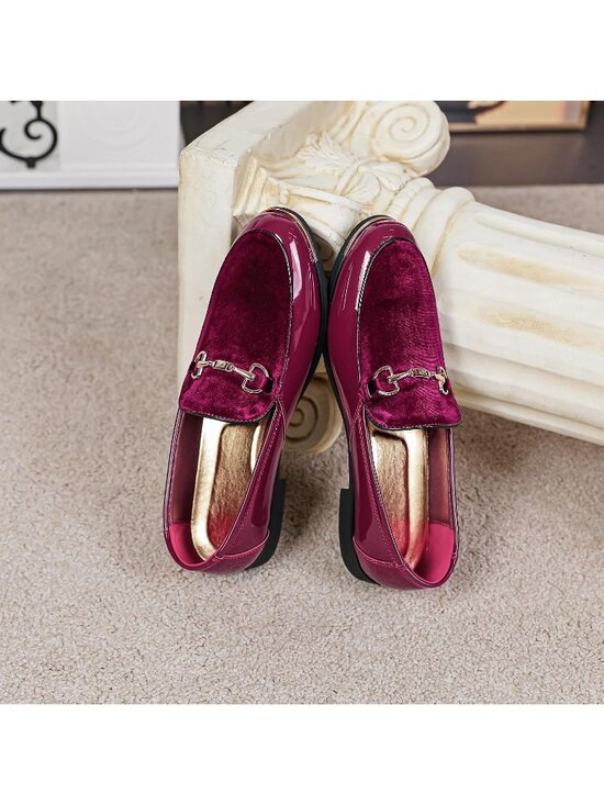 Men\'s Red Rubber Velvet Patent Leather Loafers Gold Buckle Slip On Luxury Shoes